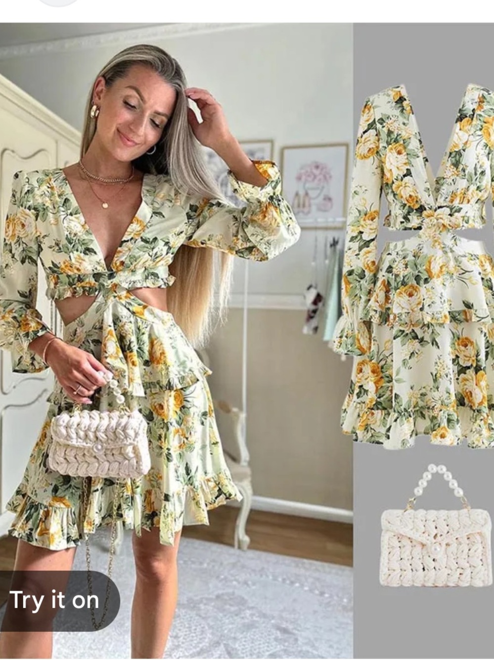 New MOONSEA CHARMING FRAGRANCE FLORAL RUFFLE DRESS